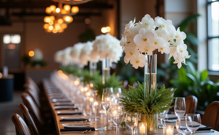 Lush reception table centerpieces