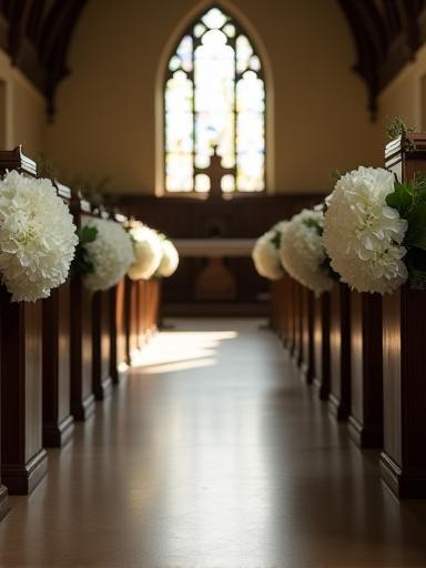 Church aisle floral decorations
